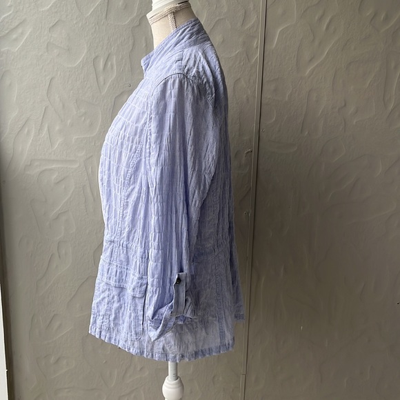 Chico’s Cotton Light Weight Stripe Zip Jacket White Blue Size 1 - Picture 4 of 7